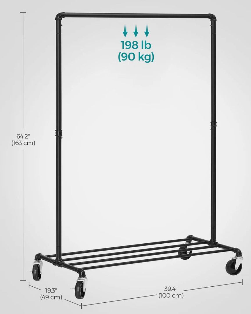 Clothes Rack Heavy Duty Rolling Garment Rack With Shelf 39.4in – product view 8 | Ridgefield Furniture