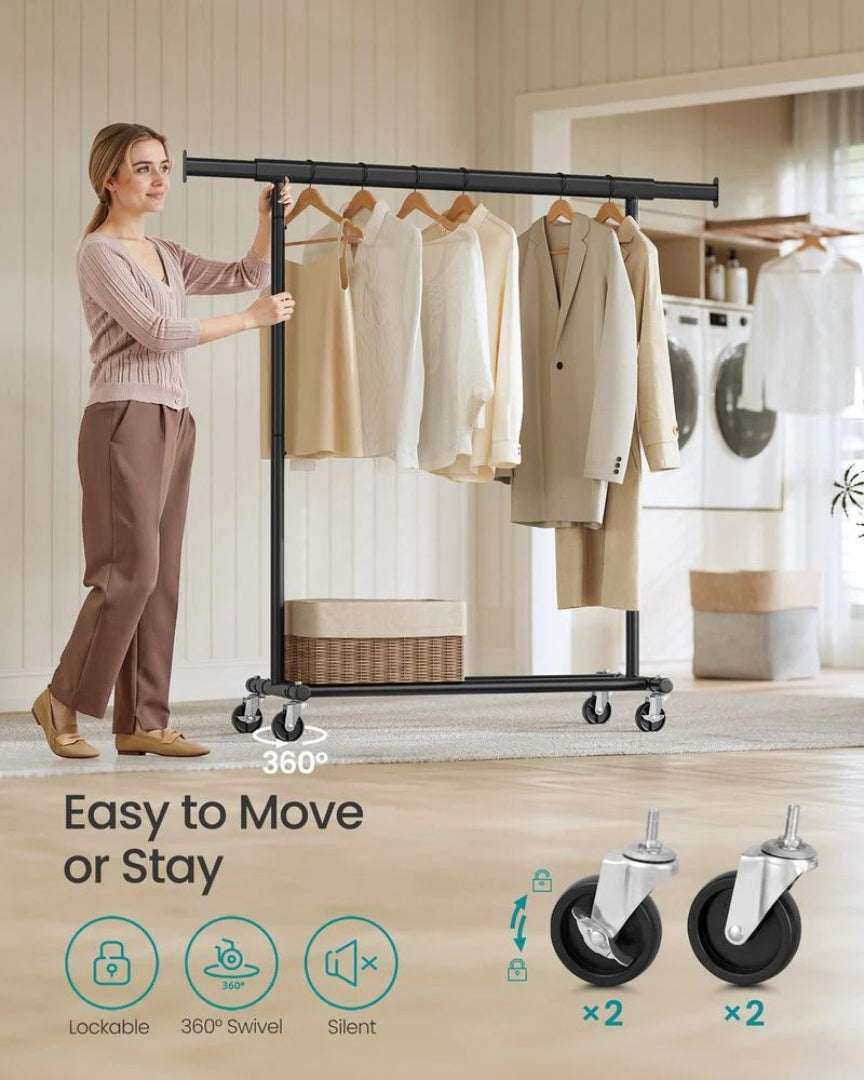Clothes Rack With Extendable Rail Rolling Garment Rack 36.2-52in – product view 7 | Ridgefield Furniture