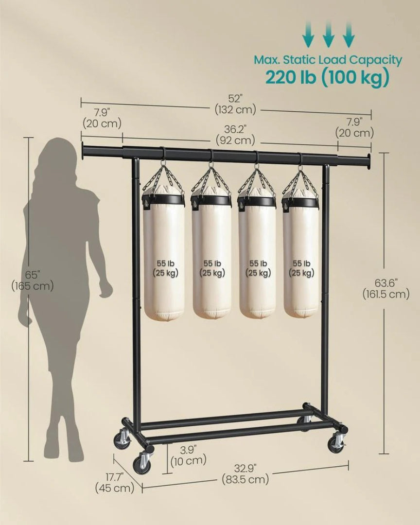 Clothes Rack With Extendable Rail Rolling Garment Rack 36.2-52in – product view 8 | Ridgefield Furniture