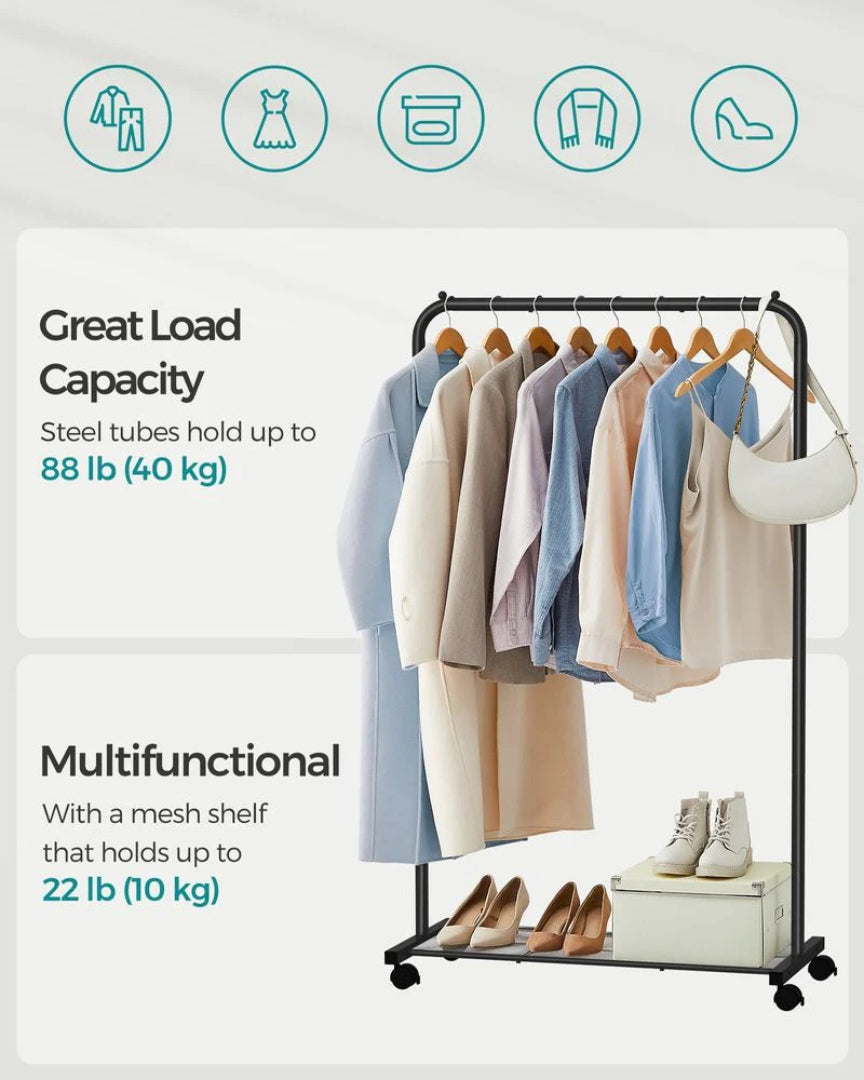 Clothes Rack With Wheels Metal Garment Rack 35.8in Wide – product view 8 | Ridgefield Furniture