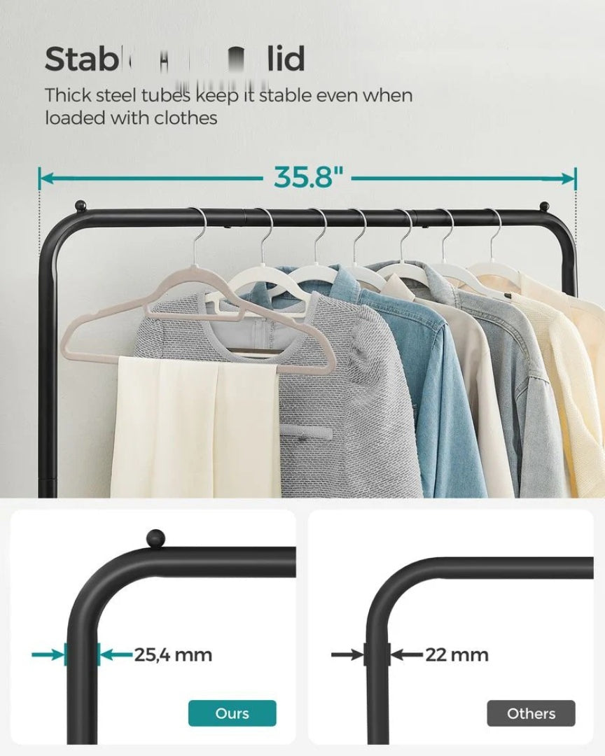 Clothes Rack With Wheels Metal Garment Rack 35.8in Wide – product view 10 | Ridgefield Furniture