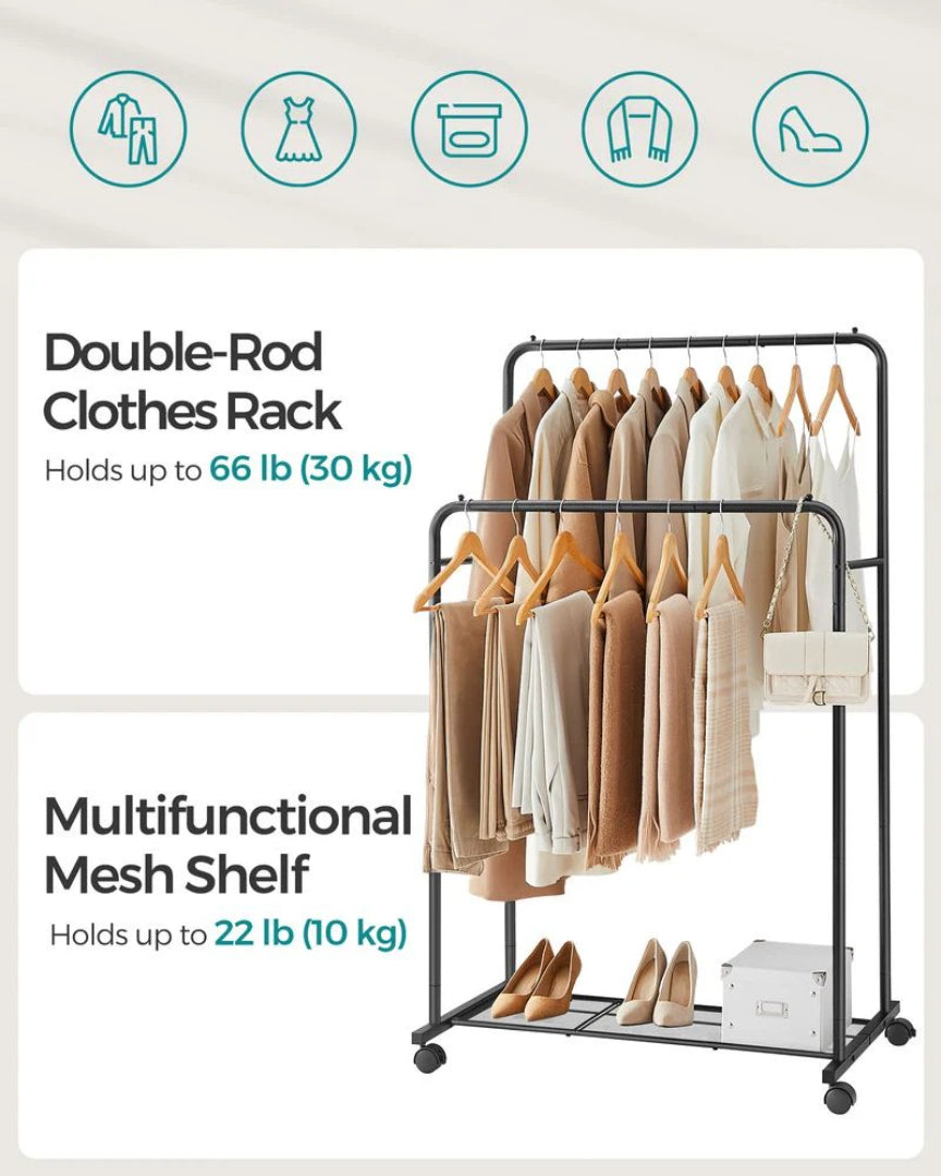 Clothes Rack With Wheels Metal Garment Rack 35.8in Wide – product view 15 | Ridgefield Furniture