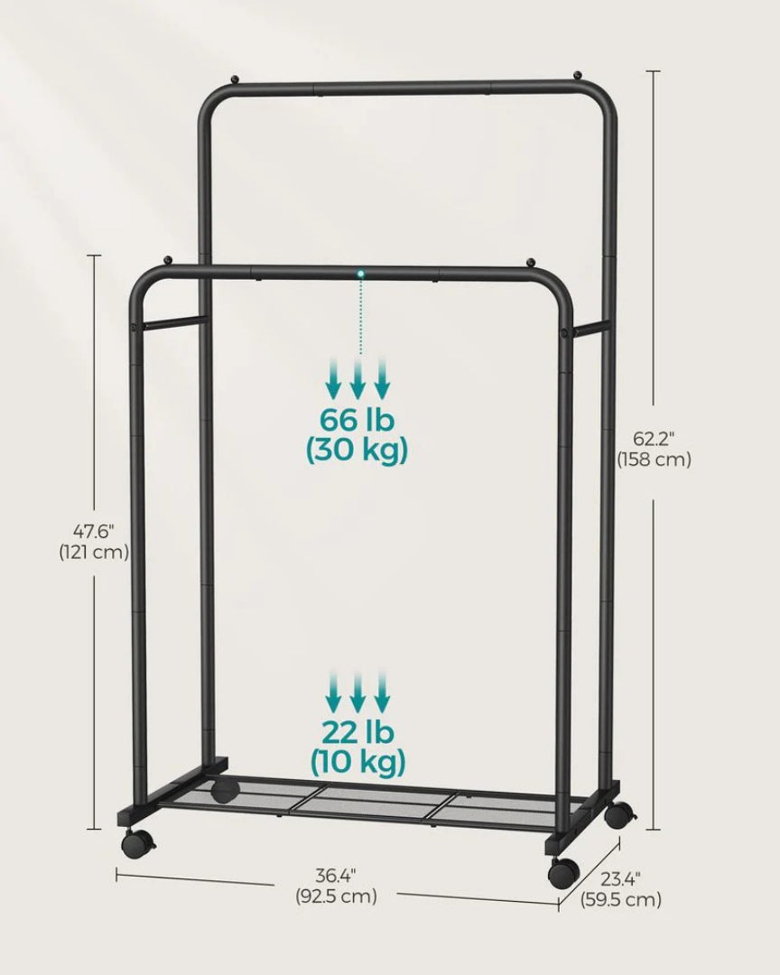 Clothes Rack With Wheels Metal Garment Rack 35.8in Wide – product view 17 | Ridgefield Furniture