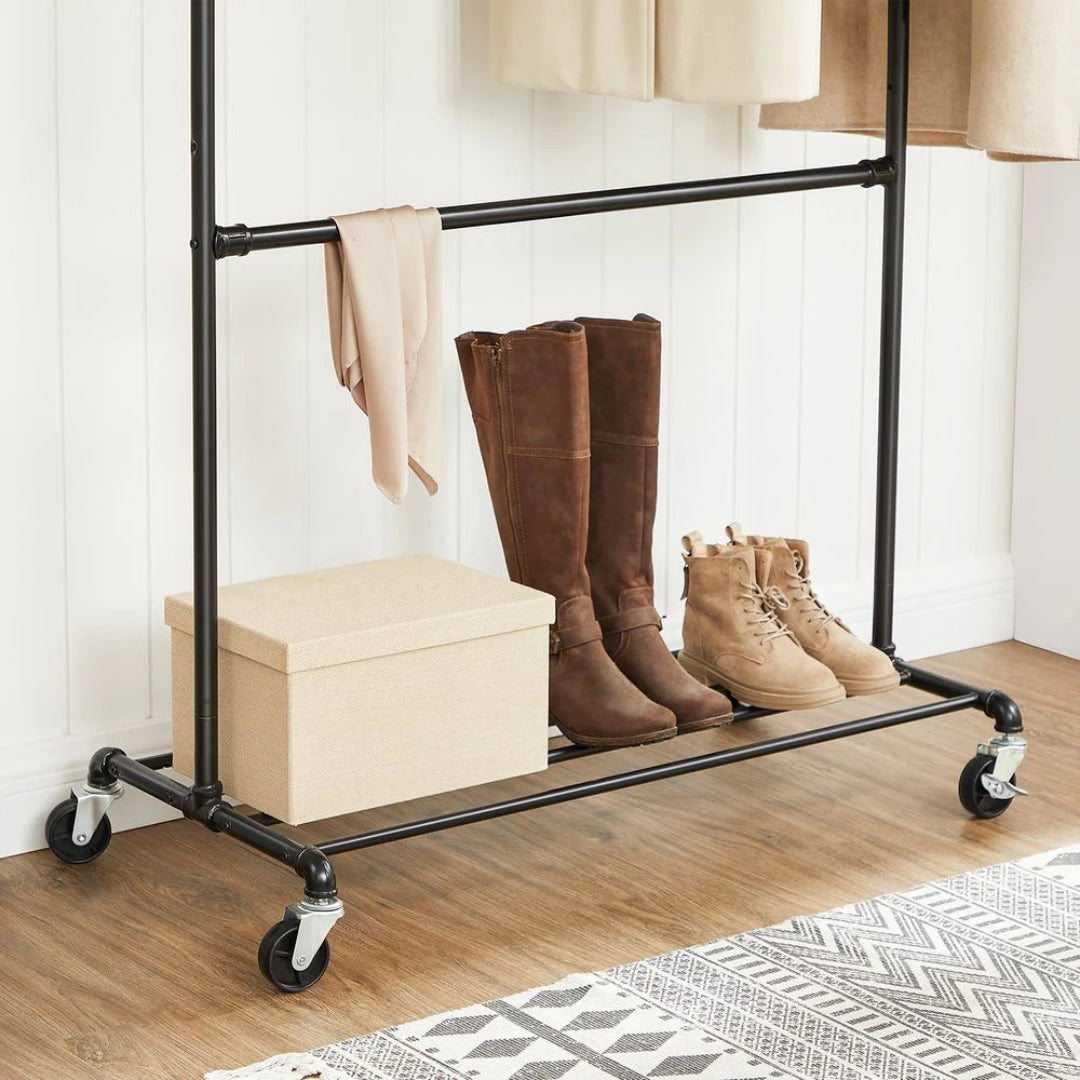 Clothing Rack Double Rod Rolling Garment Rack Heavy Duty – product view 10 | Ridgefield Furniture