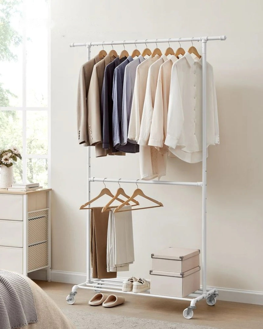 Clothing Rack Double Rod Rolling Garment Rack Heavy Duty – product view 11 | Ridgefield Furniture