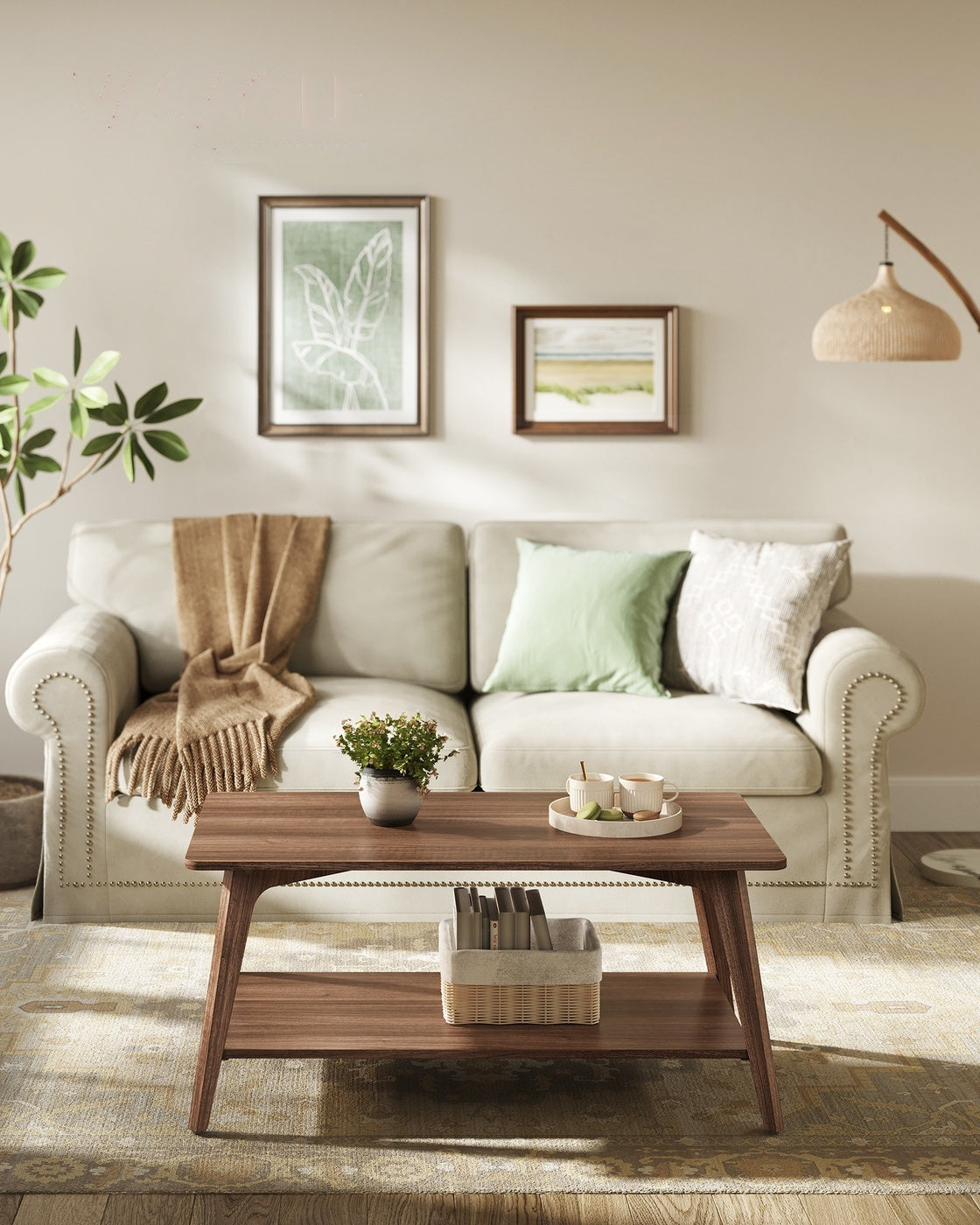 Coffee Table, 2-Tier Living Room Table With Storage, Center Table With Rounded - product photo 02