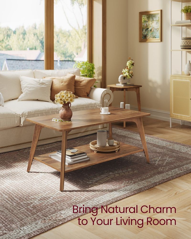 Coffee Table, 2-Tier Living Room Table With Storage, Center Table With Rounded - product photo 05