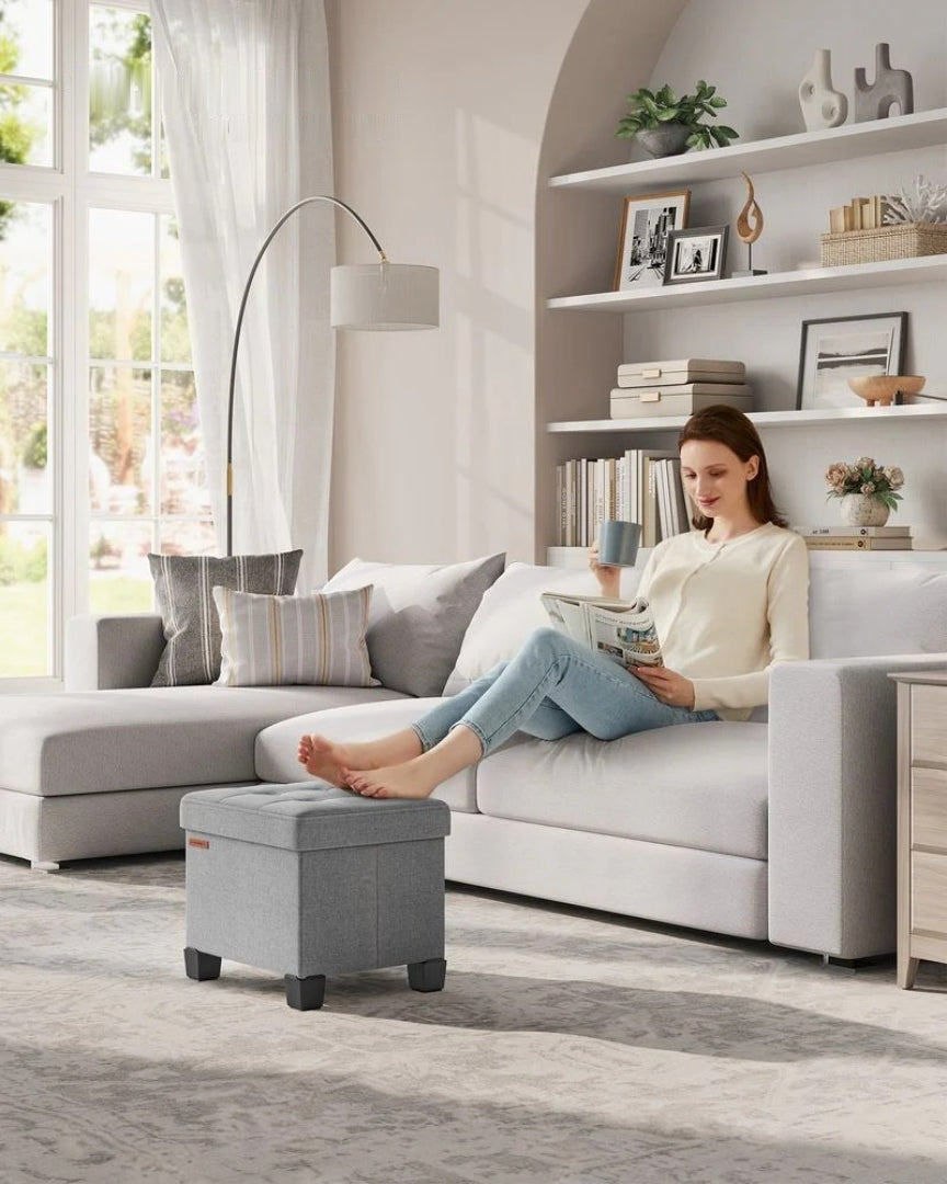 Small Storage Ottoman Foot Rest With Legs & Foldable Design – product view 11 | Ridgefield Furniture