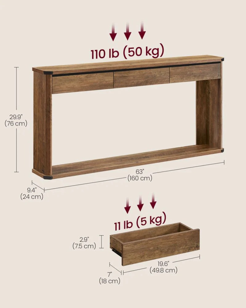 63 Inch Console Table With 3 Drawers & Storage Shelf – product view 6 | Ridgefield Furniture
