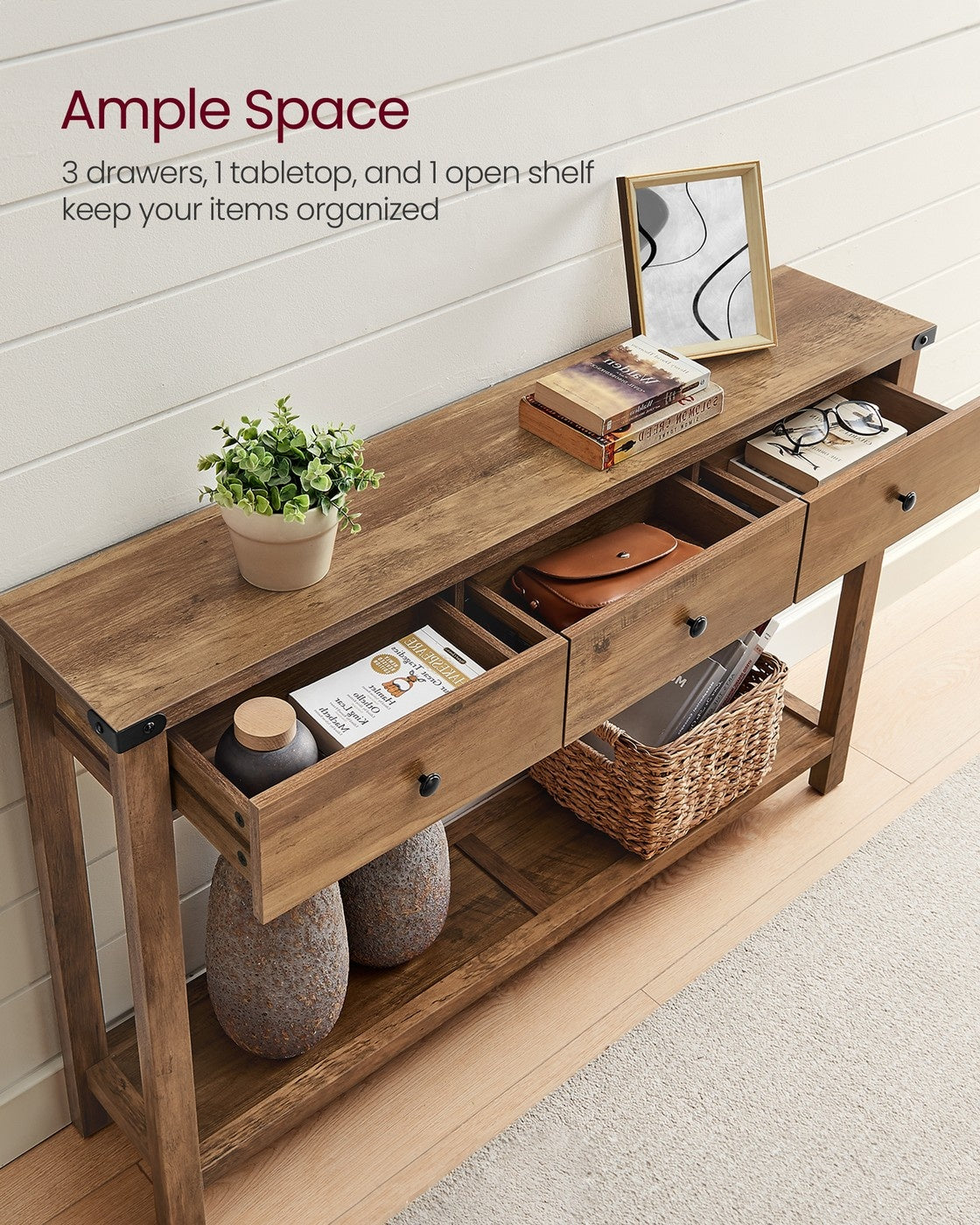 Console Table With Drawers And Open Shelf - product photo 14