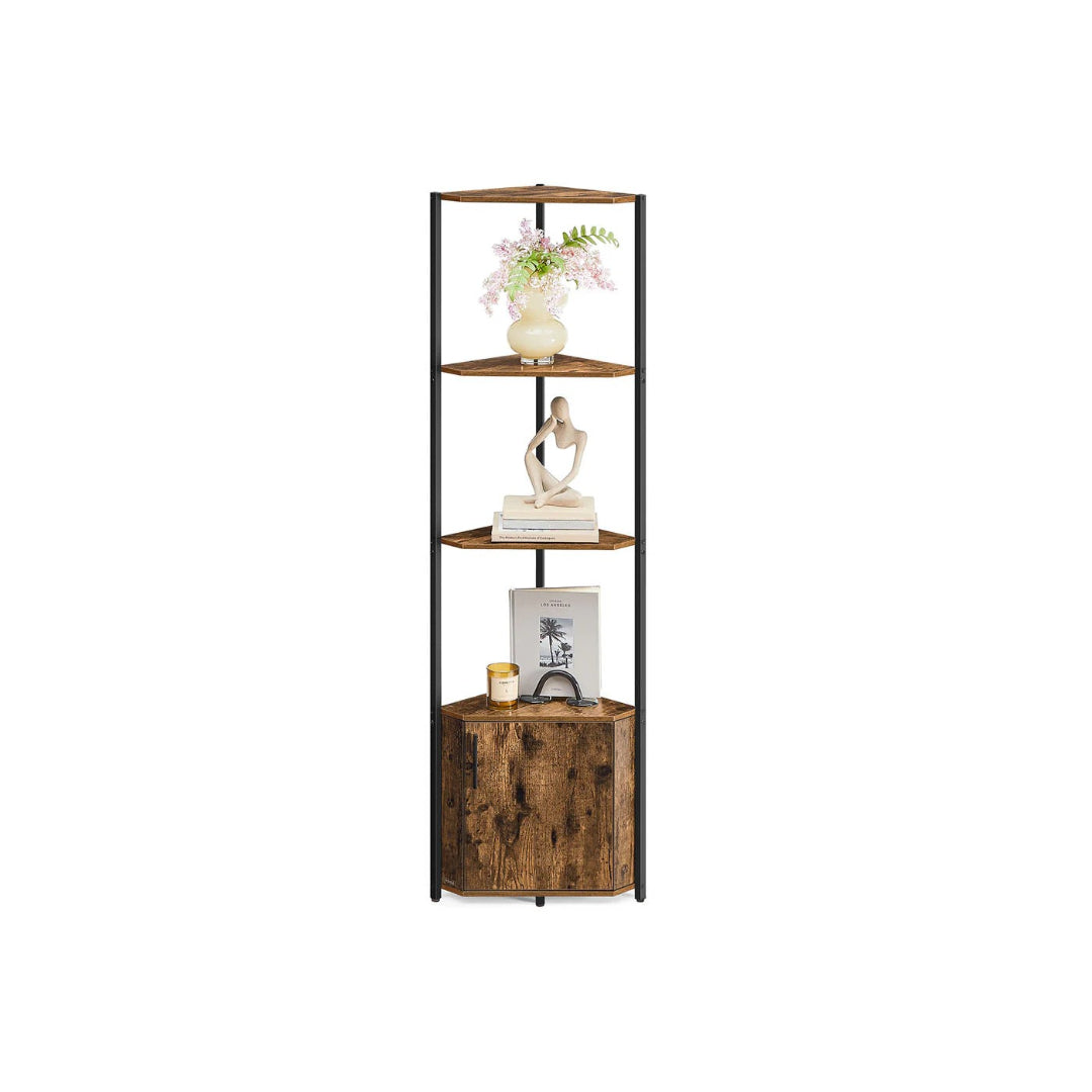 5 Tier Corner Shelving Unit With Cabinet Storage Space Saving Shelf – product view 2 | Ridgefield Furniture