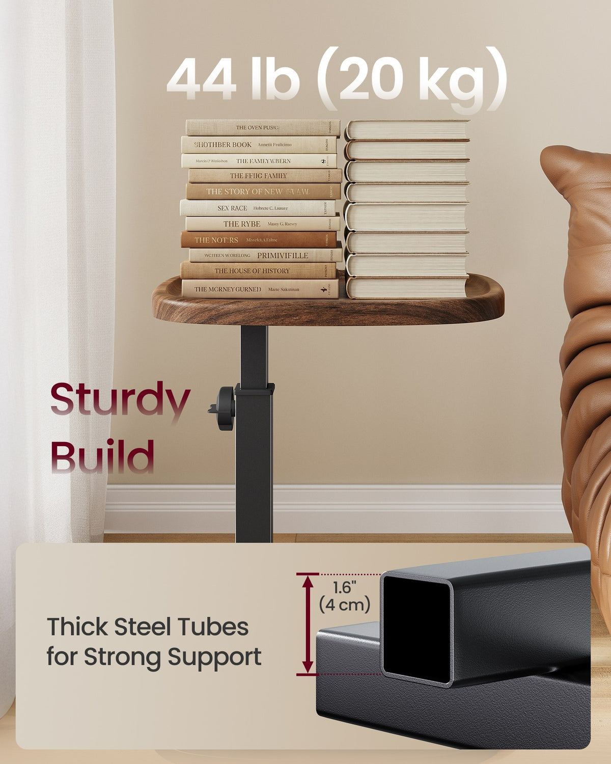 Couch Table, C-Shaped Sofa Side End Table, Bedside Table, Adjustable Height - product photo 04