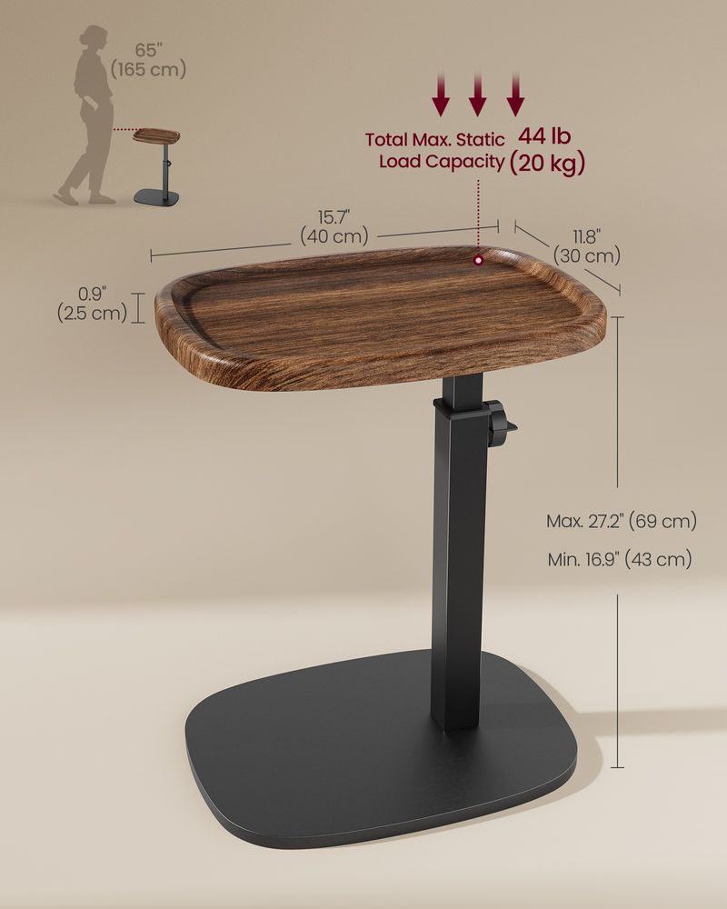 Couch Table, C-Shaped Sofa Side End Table, Bedside Table, Adjustable Height - product photo 05