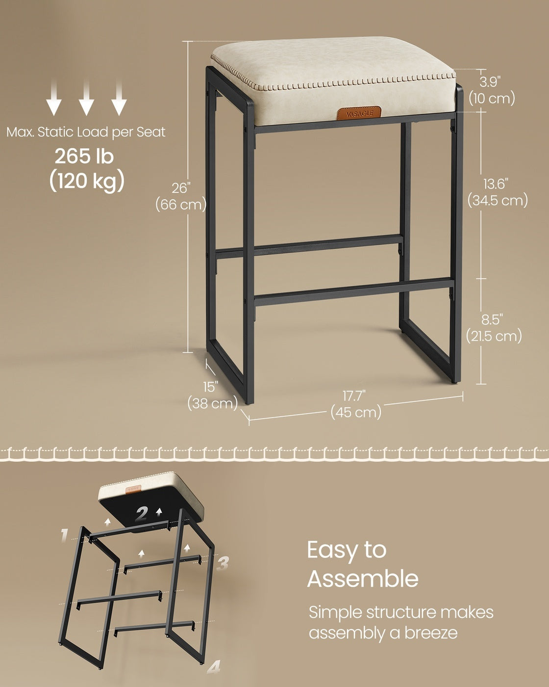 Counter Height Bar Stools Set Of 2 With 3.9 Inch Foam Cushioned Seats - product photo 74