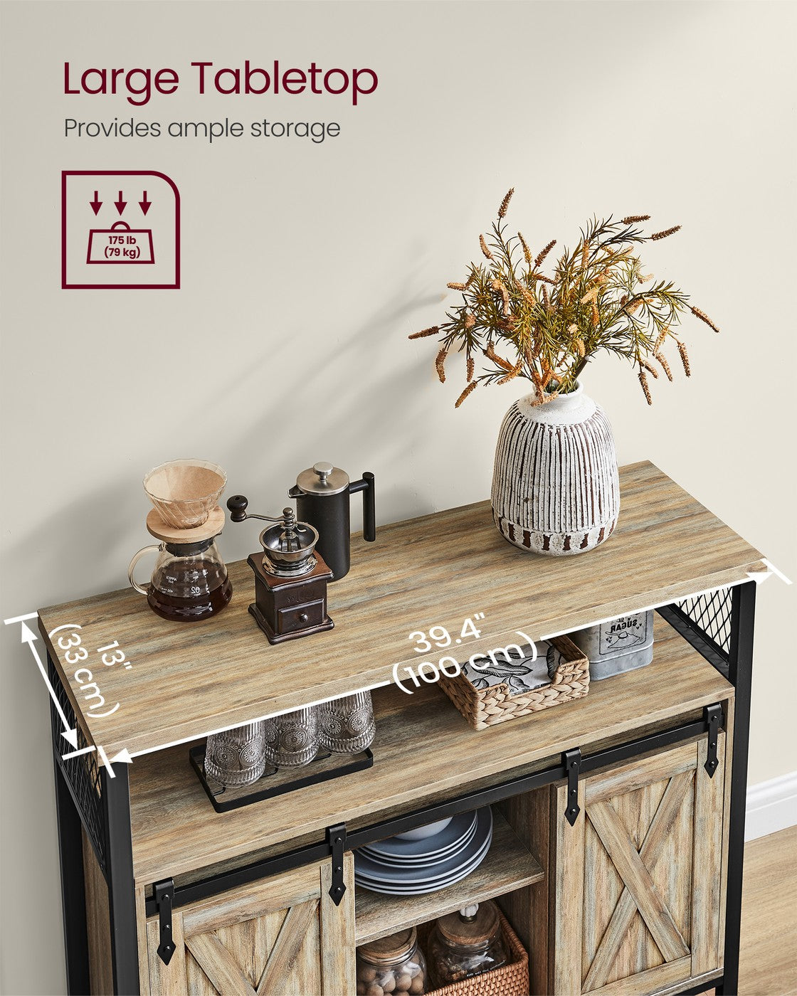Dining Storage Sideboard With Door Rustic Brown - product photo 04