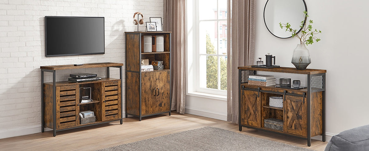 Dining Storage Sideboard With Sliding Doors, Rustic Brown Buffet Cabinet - product photo 28