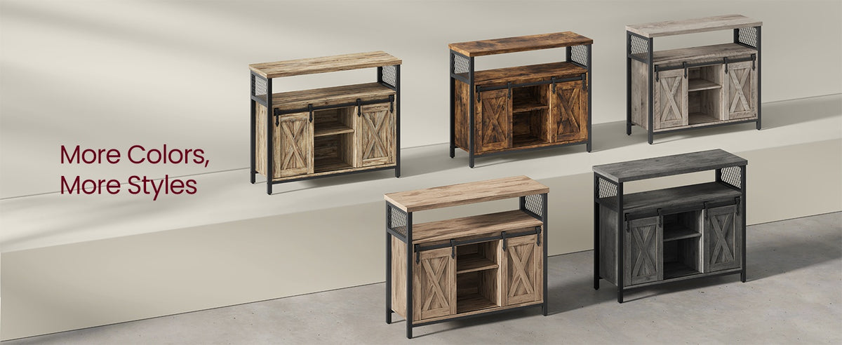Dining Storage Sideboard With Sliding Doors, Rustic Brown Buffet Cabinet - product photo 32