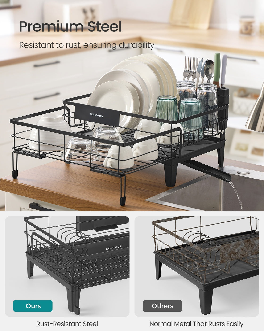 Dish Kitchen Dish Rack With Drainboard - product photo 07