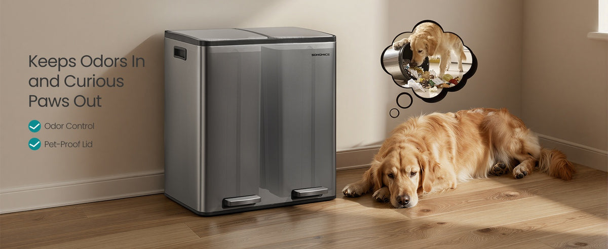 Double Compartment Stainless Steel Trash Can With Soft Close Lids - product photo 34
