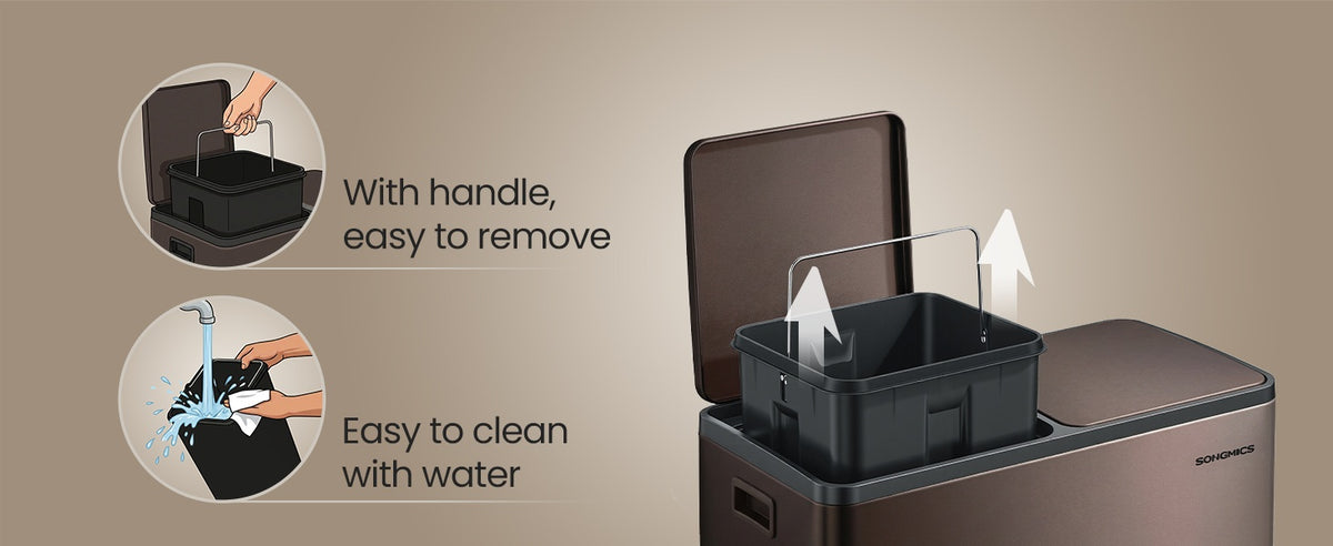 Double Compartment Stainless Steel Trash Can With Soft Close Lids - product photo 46