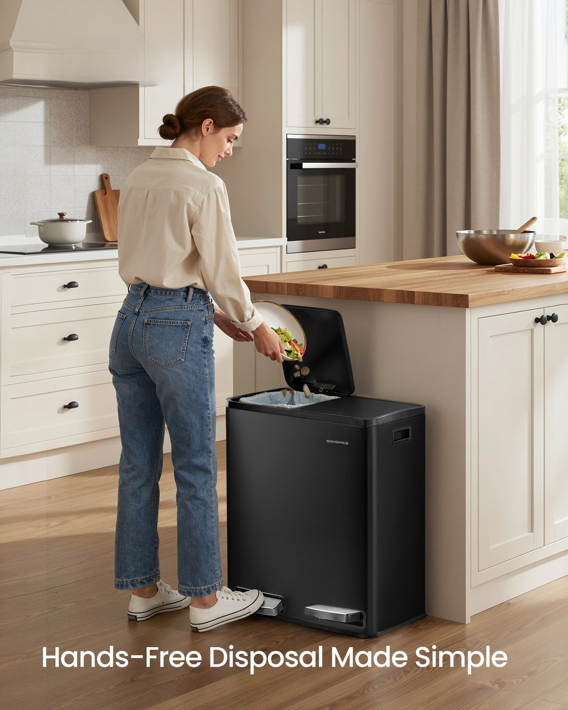 Double Compartment Stainless Steel Trash Can With Soft Close Lids - product photo 54
