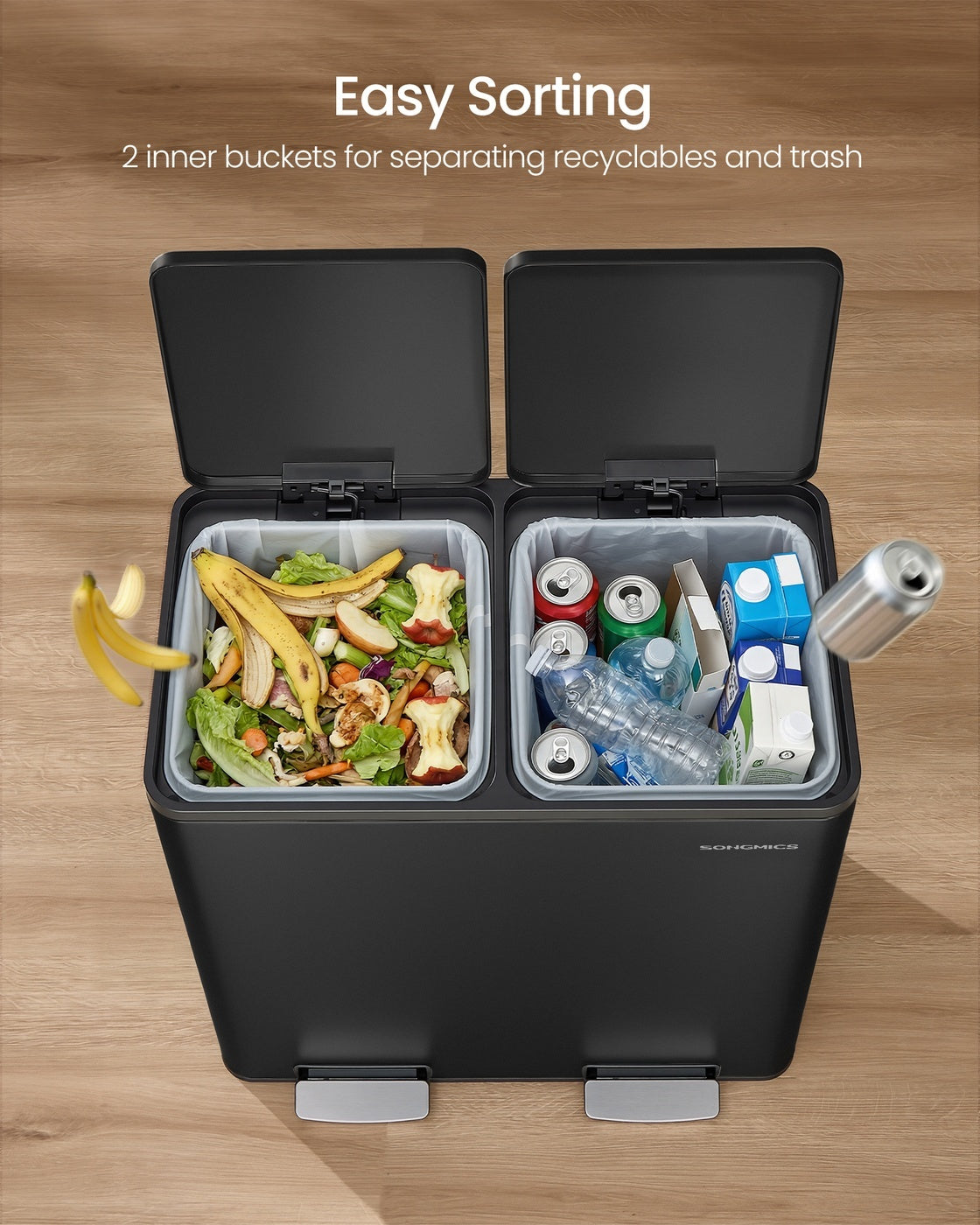 Double Compartment Stainless Steel Trash Can With Soft Close Lids - product photo 58
