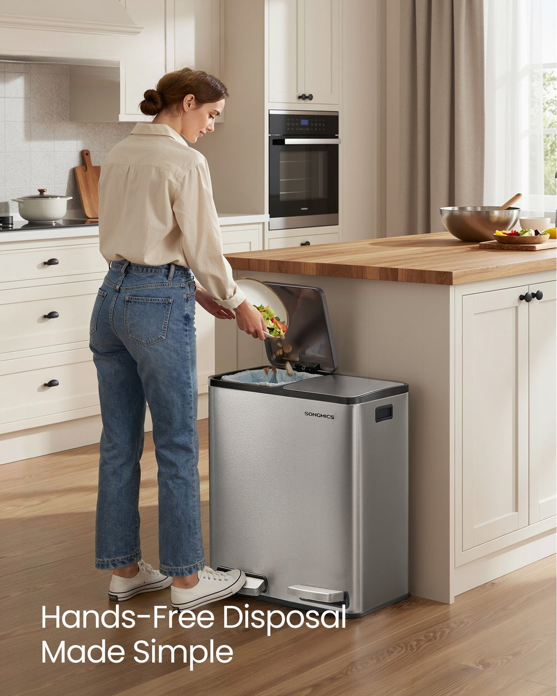 Double Compartment Stainless Steel Trash Can With Soft Close Lids - product photo 61