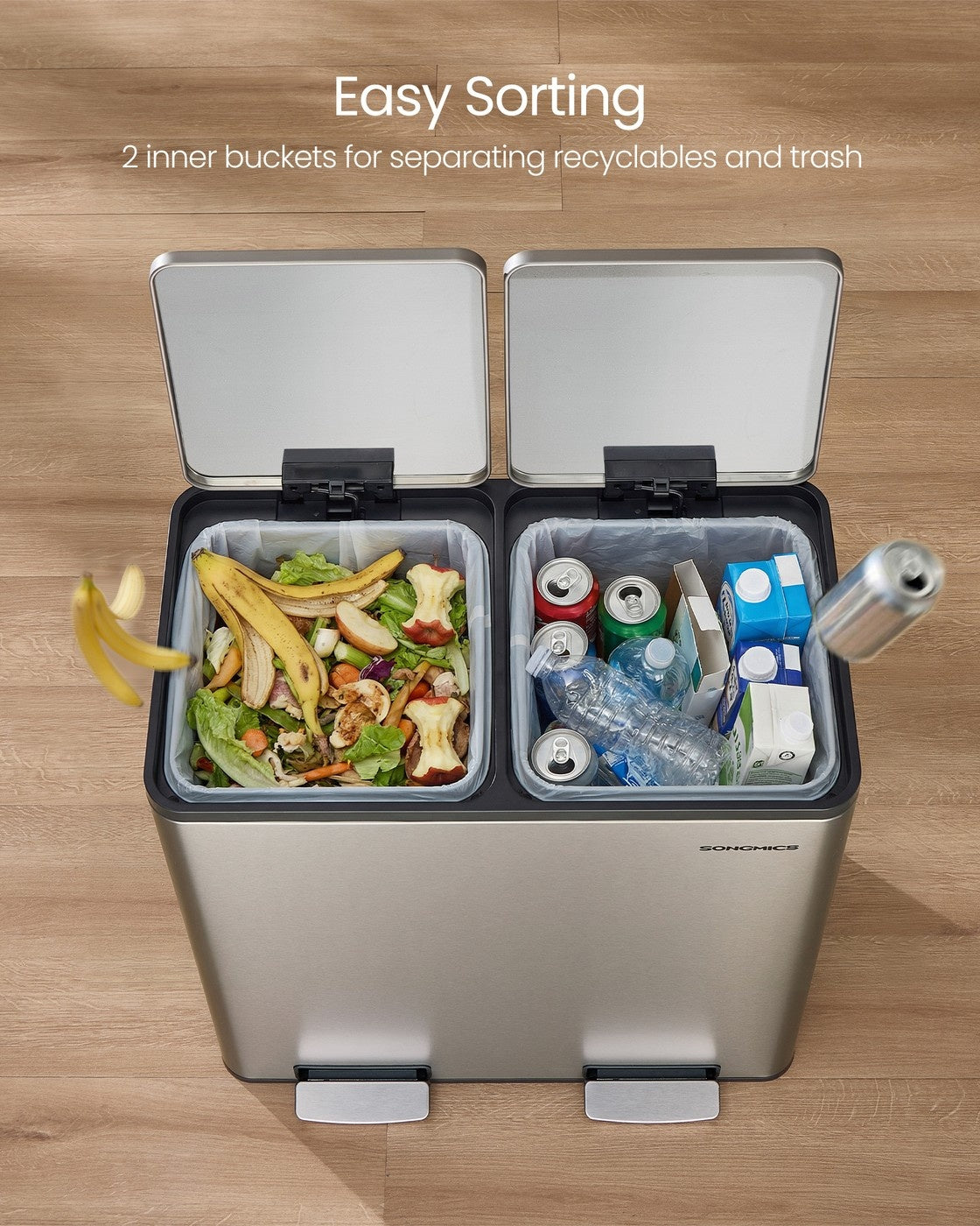 Double Compartment Stainless Steel Trash Can With Soft Close Lids - product photo 65
