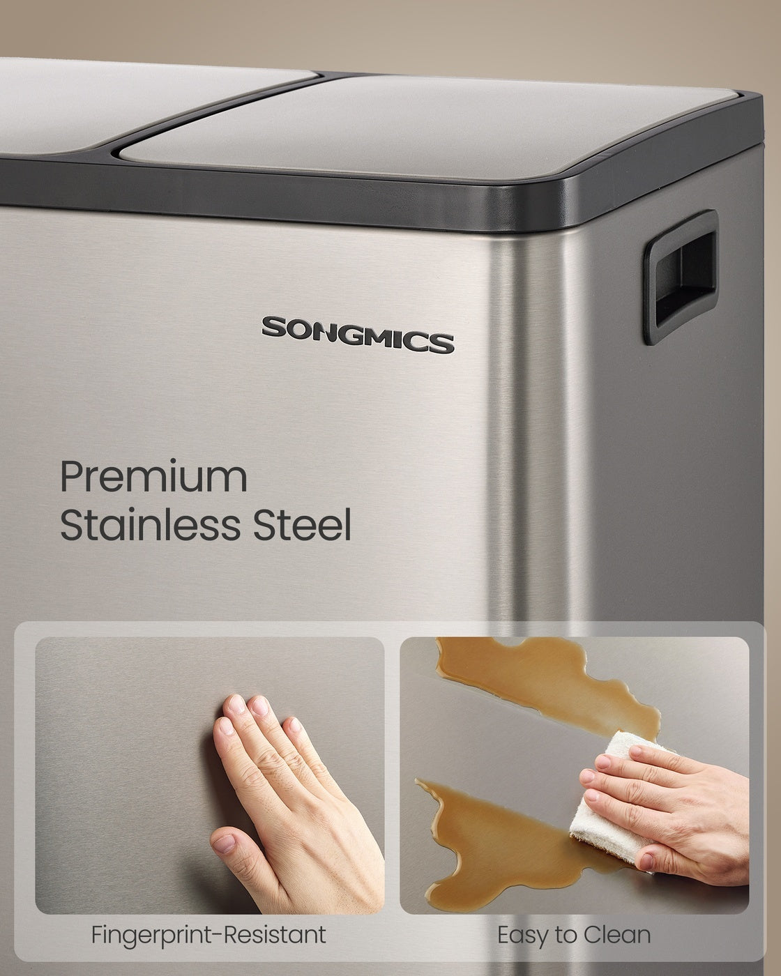 Double Compartment Stainless Steel Trash Can With Soft Close Lids - product photo 67