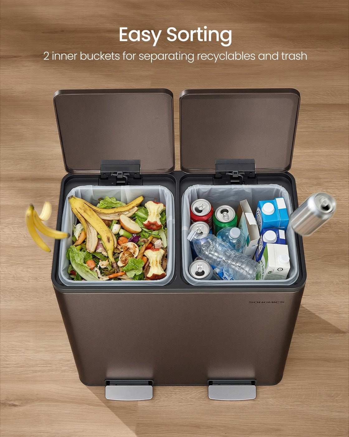 Double Compartment Stainless Steel Trash Can With Soft Close Lids - product photo 72