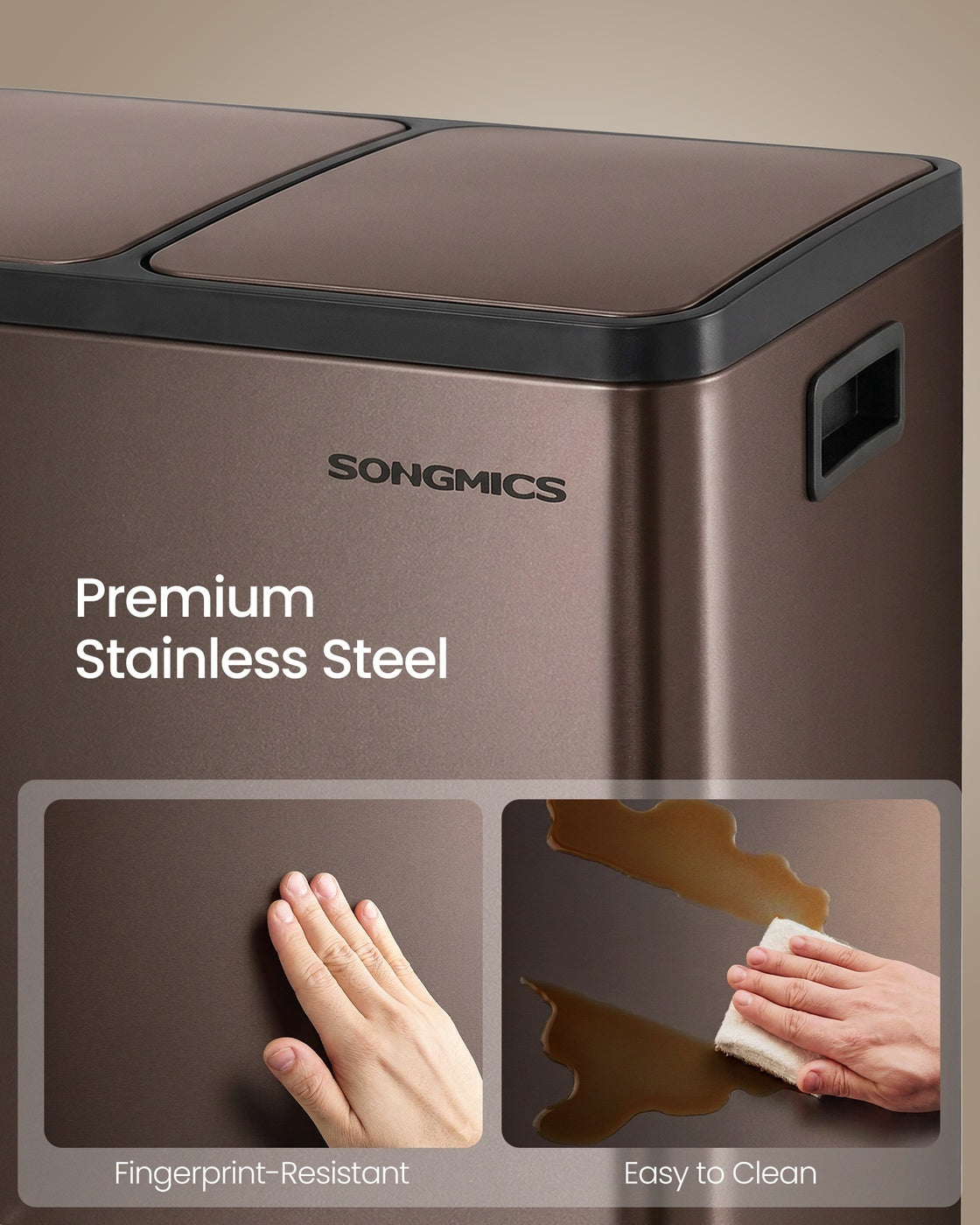 Double Compartment Stainless Steel Trash Can With Soft Close Lids - product photo 74
