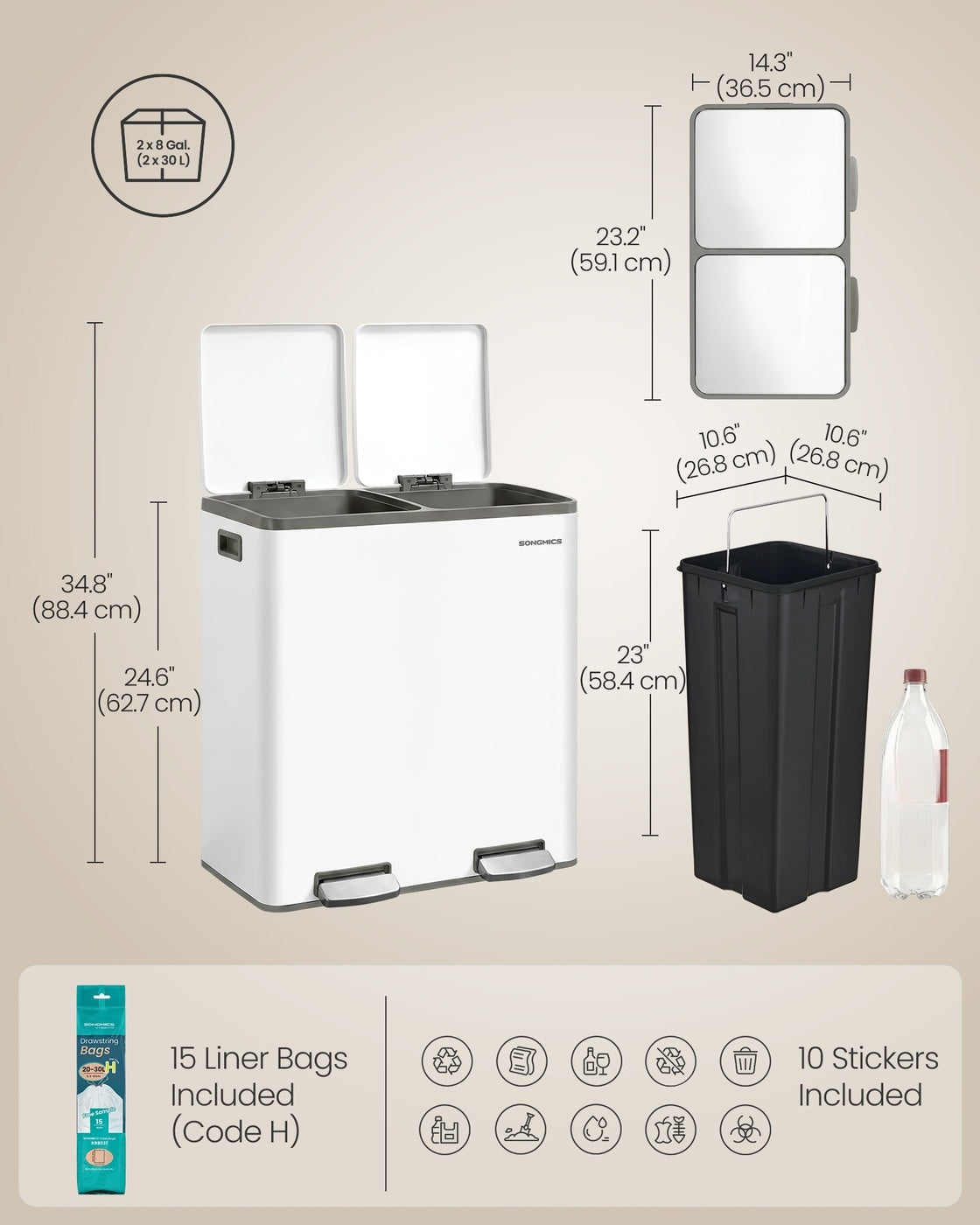 Double Compartment Stainless Steel Trash Can With Soft Close Lids - product photo 80