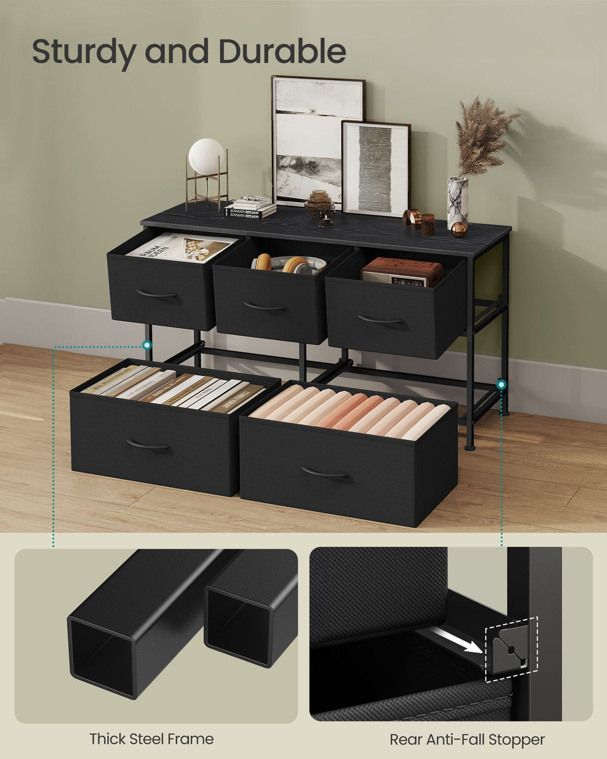 Dresser For Bedroom, Wide Dresser With 5 Fabric Drawers - product photo 17
