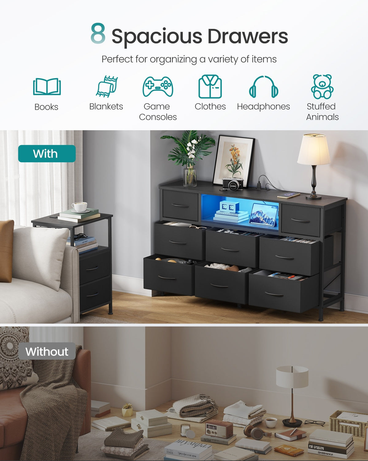 Dresser For Bedroom With Outlets And LED Lights, TV Stand For TVs Up To 55 - product photo 05