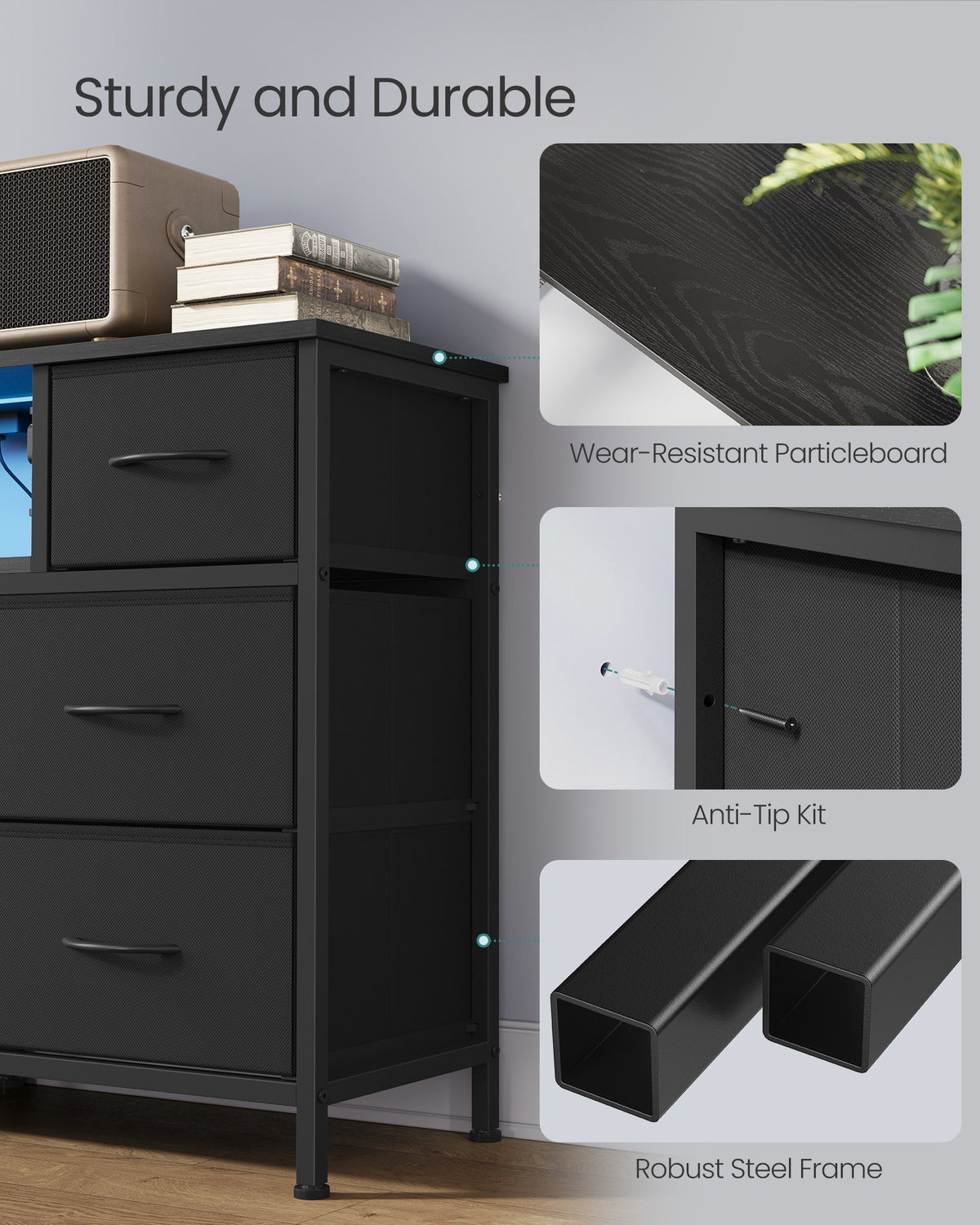 Dresser For Bedroom With Outlets And LED Lights, TV Stand For TVs Up To 55 - product photo 07