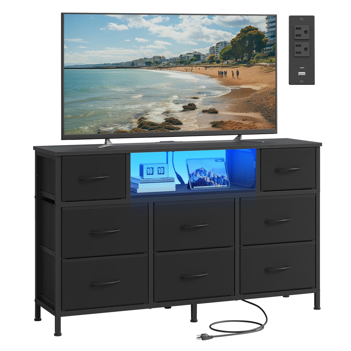 Dresser For Bedroom With Outlets And LED Lights, TV Stand For TVs Up To 55 - ULGS433BH02S