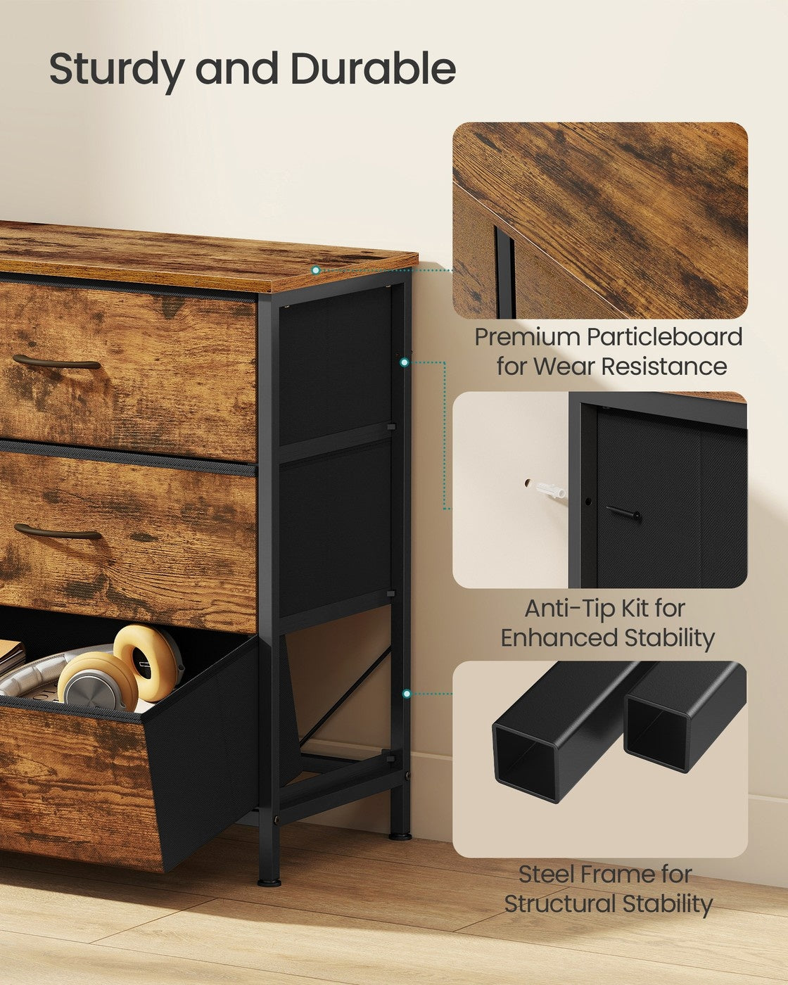 Dresser With 9 Fabric Drawers, TV Stand For TVs Up To 70 Inches | Wide Dresser - product photo 07