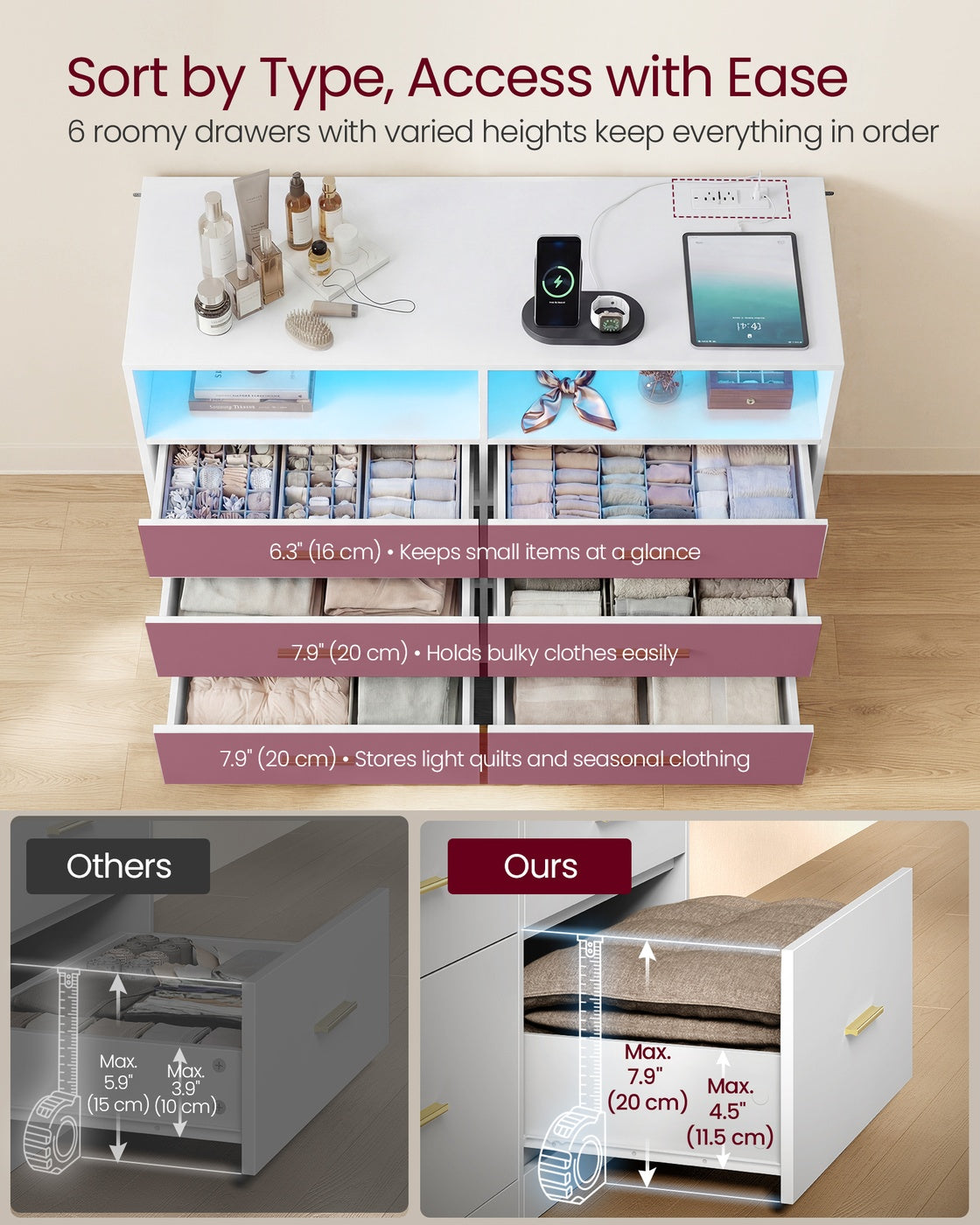 Dresser With LED Lights And Power Strip - product photo 03