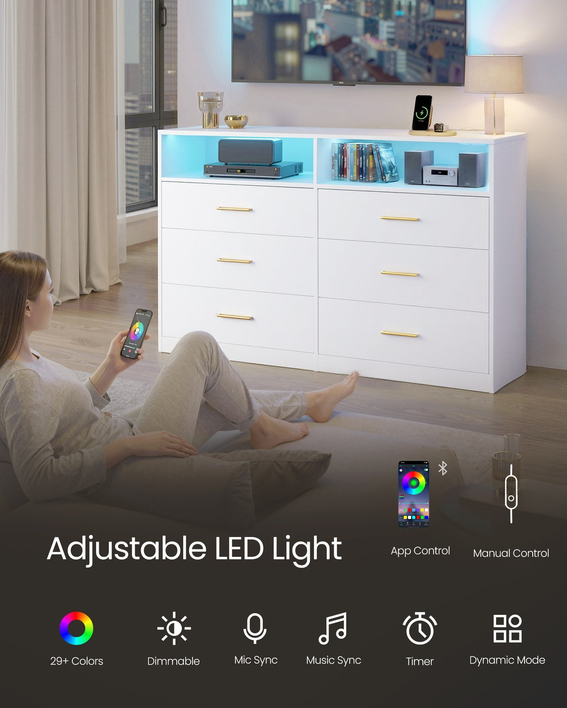 Dresser With LED Lights And Power Strip - product photo 04