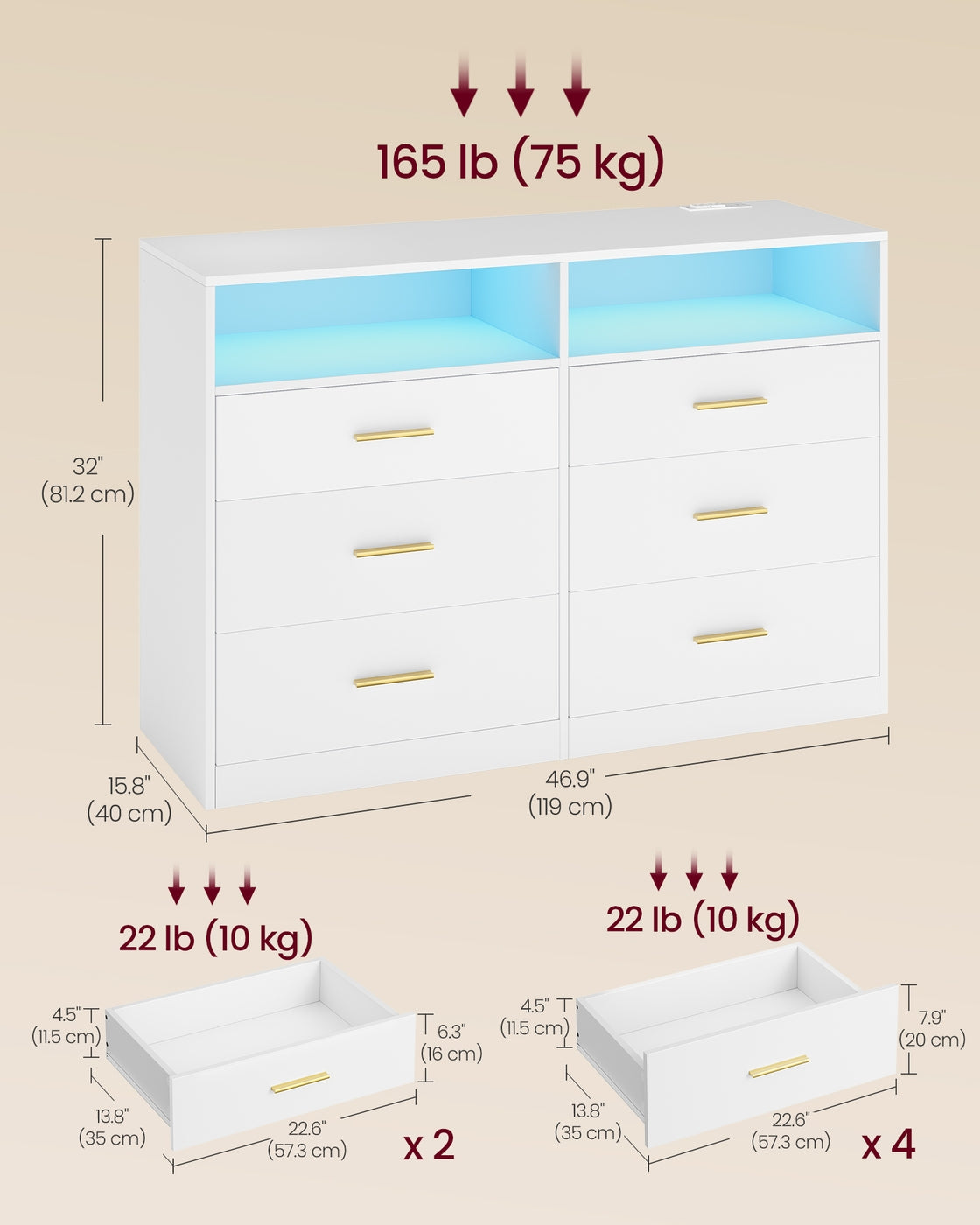 Dresser With LED Lights And Power Strip - product photo 05