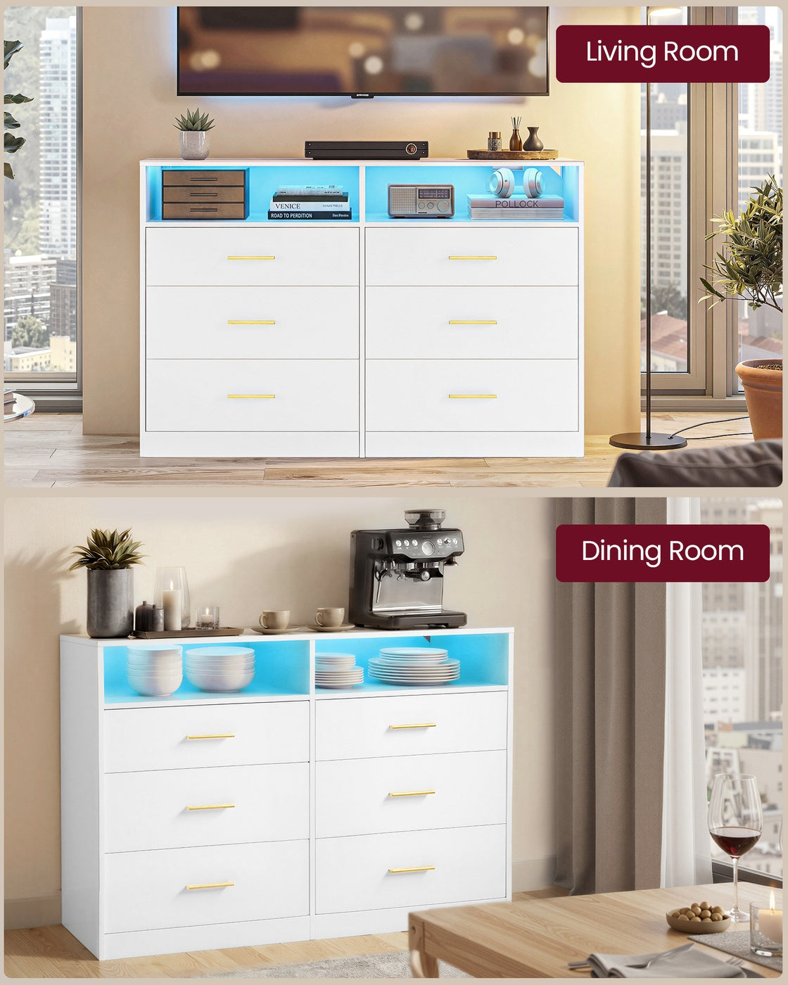 Dresser With LED Lights And Power Strip - product photo 06