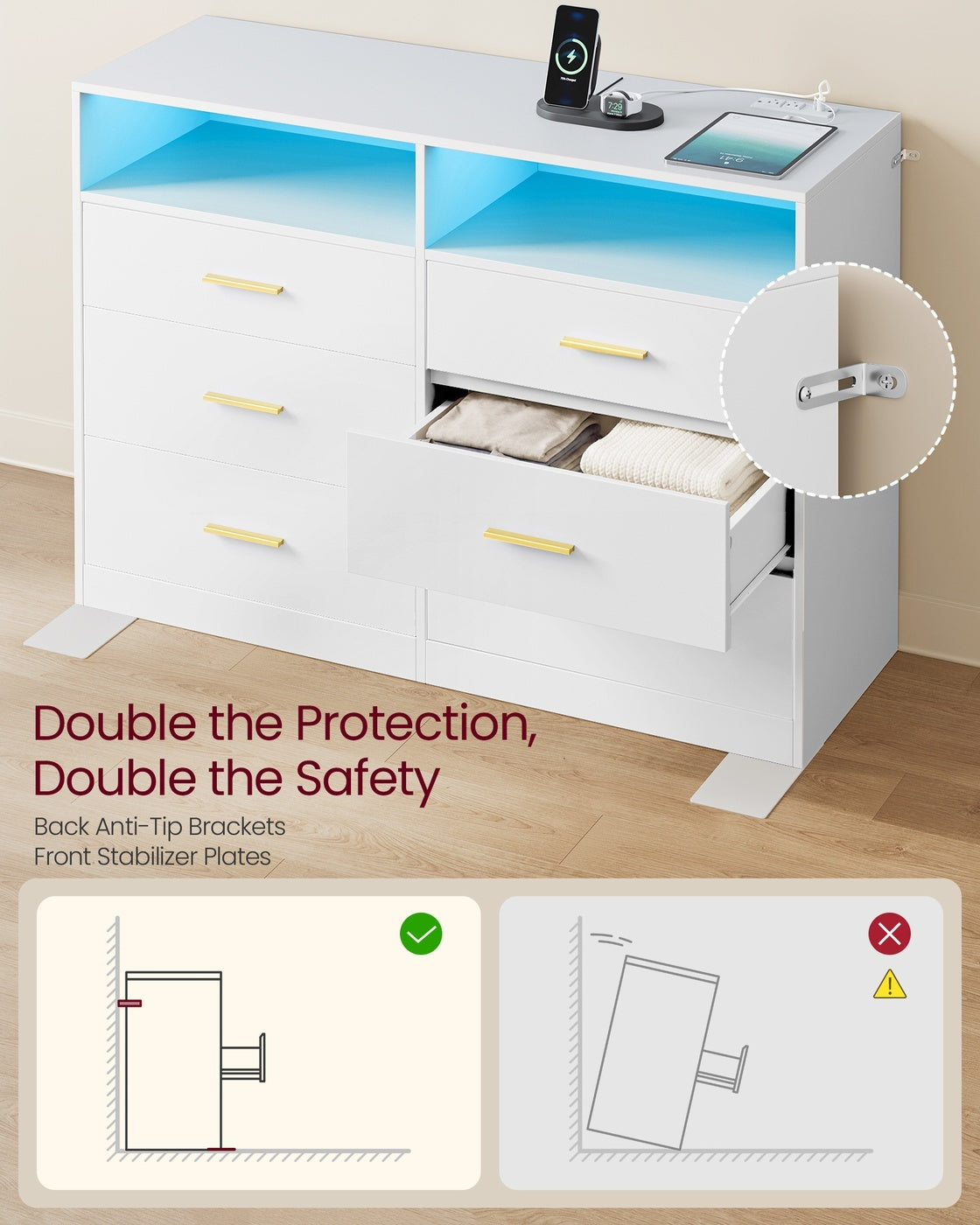 Dresser With LED Lights And Power Strip - product photo 07