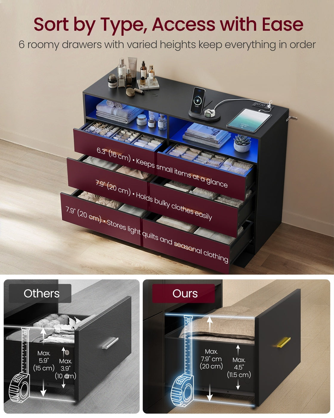 Dresser With LED Lights And Power Strip - product photo 11