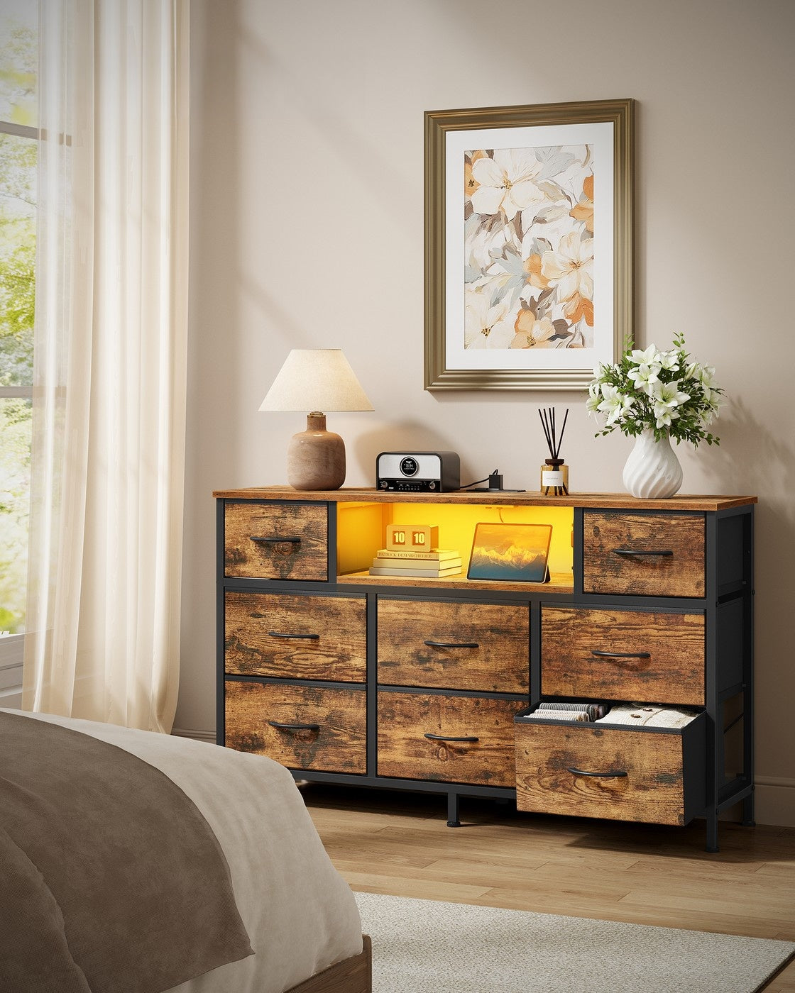 Dresser With Power Outlets And LED Lights, TV Stand For 55 Inch TV - product photo 20