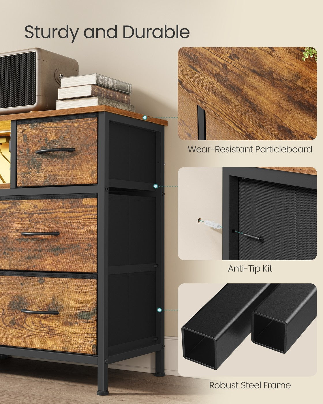 Dresser With Power Outlets And LED Lights, TV Stand For 55 Inch TV - product photo 24