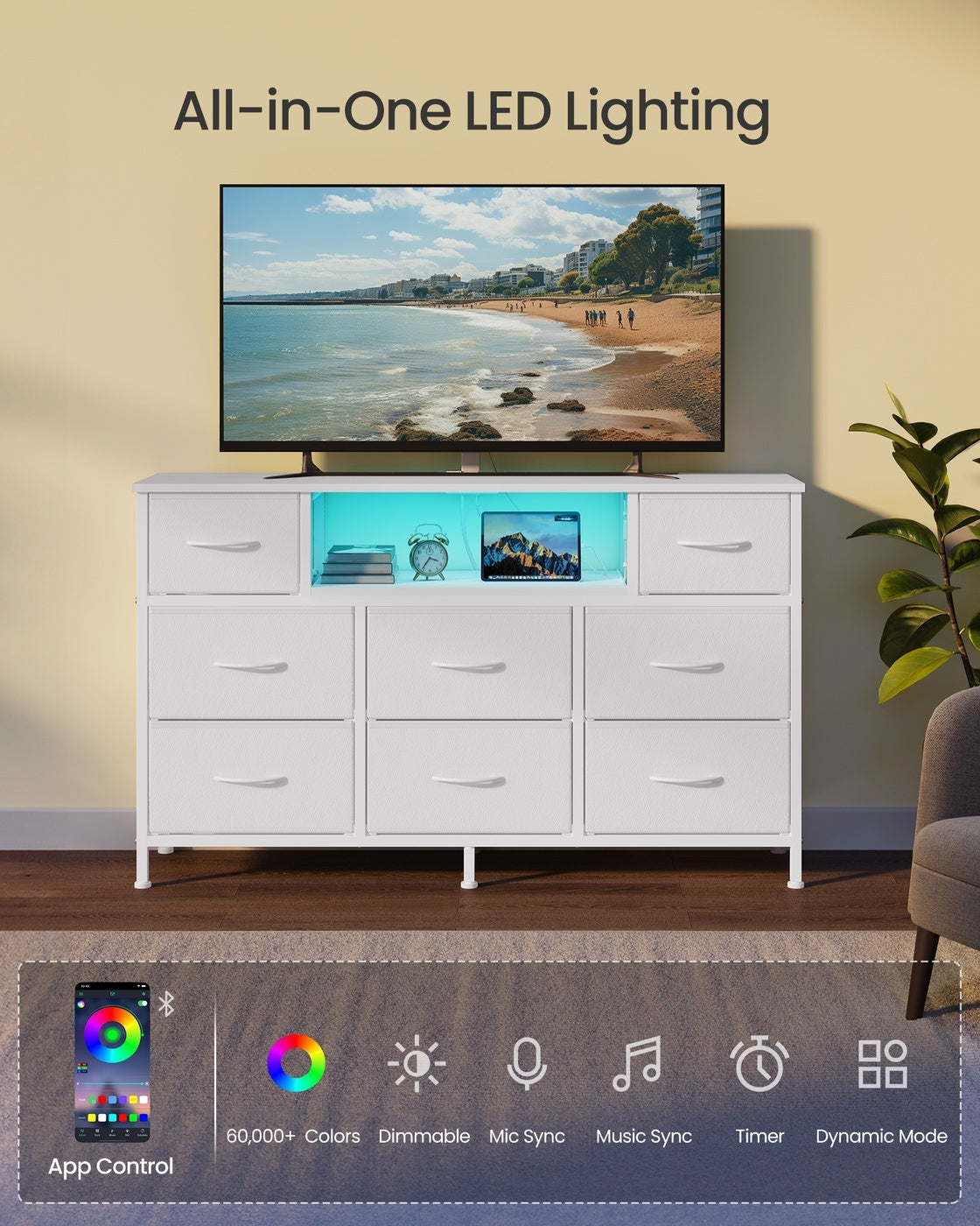 Dresser With Power Outlets And LED Lights, TV Stand For 55 Inch TV - product photo 27