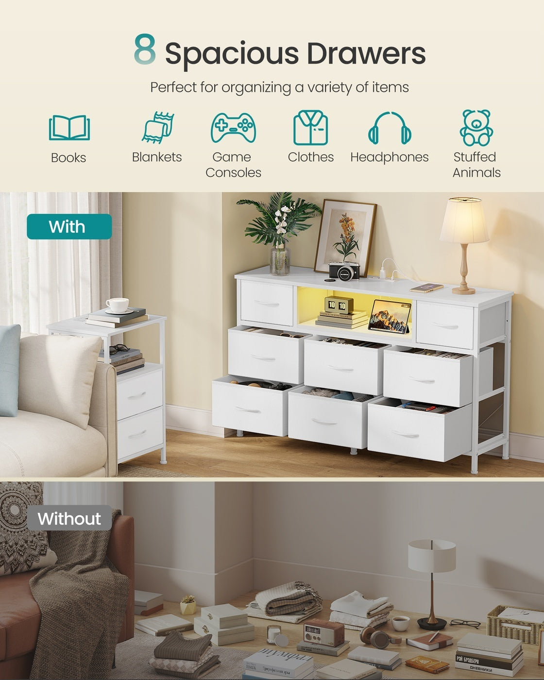 Dresser With Power Outlets And LED Lights, TV Stand For 55 Inch TV - product photo 28