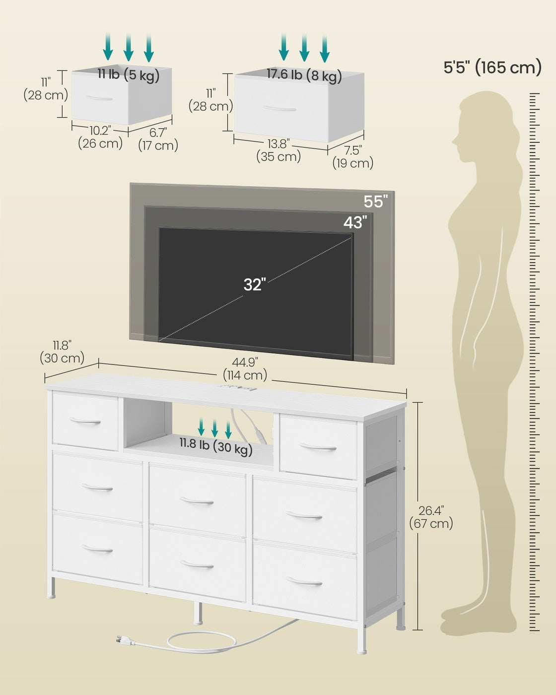 Dresser With Power Outlets And LED Lights, TV Stand For 55 Inch TV - product photo 29