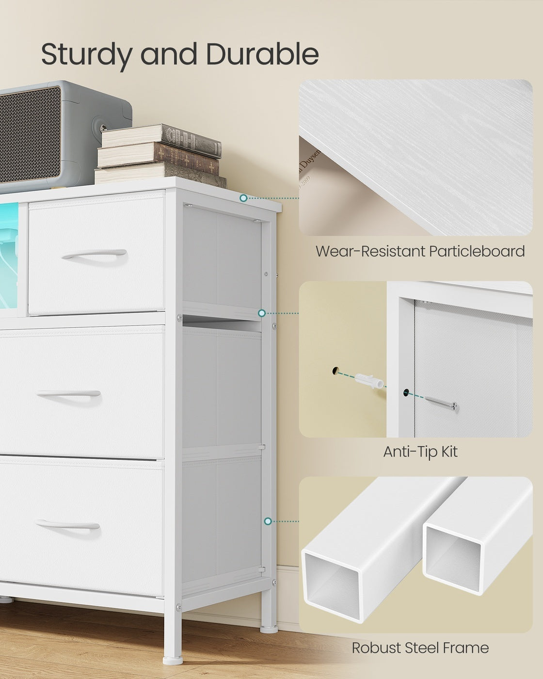 Dresser With Power Outlets And LED Lights, TV Stand For 55 Inch TV - product photo 30