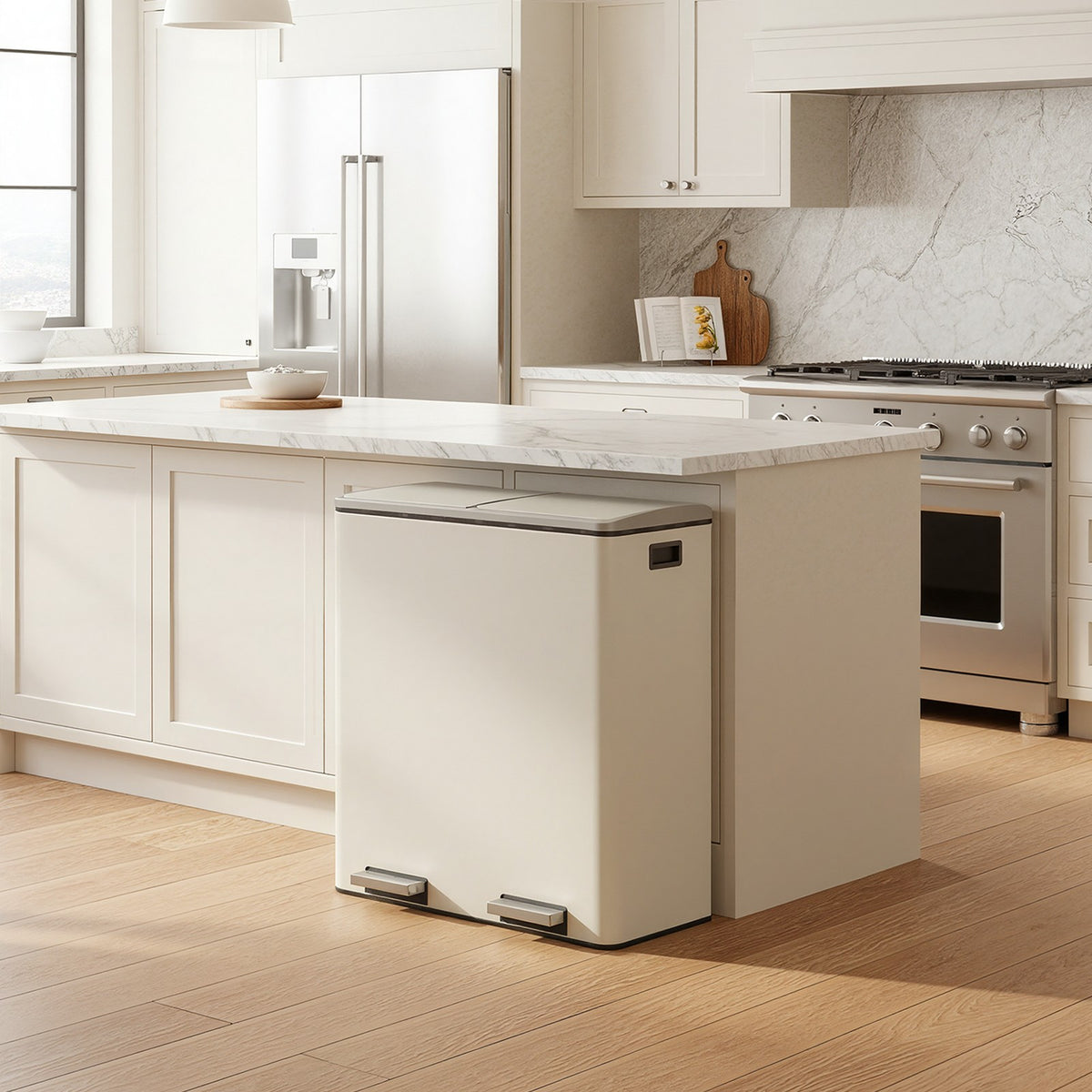 Dual Compartment Kitchen Trash Can With Airtight Hinged Lids - product photo 01